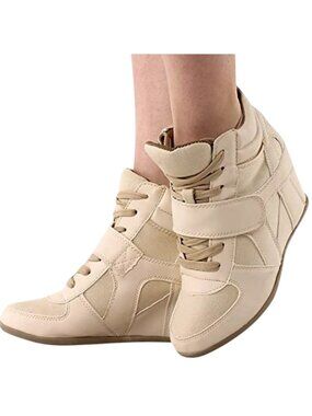 Top Moda Sammy-40 High Top Hidden Wedge Lace-Up Sneaker Size 5